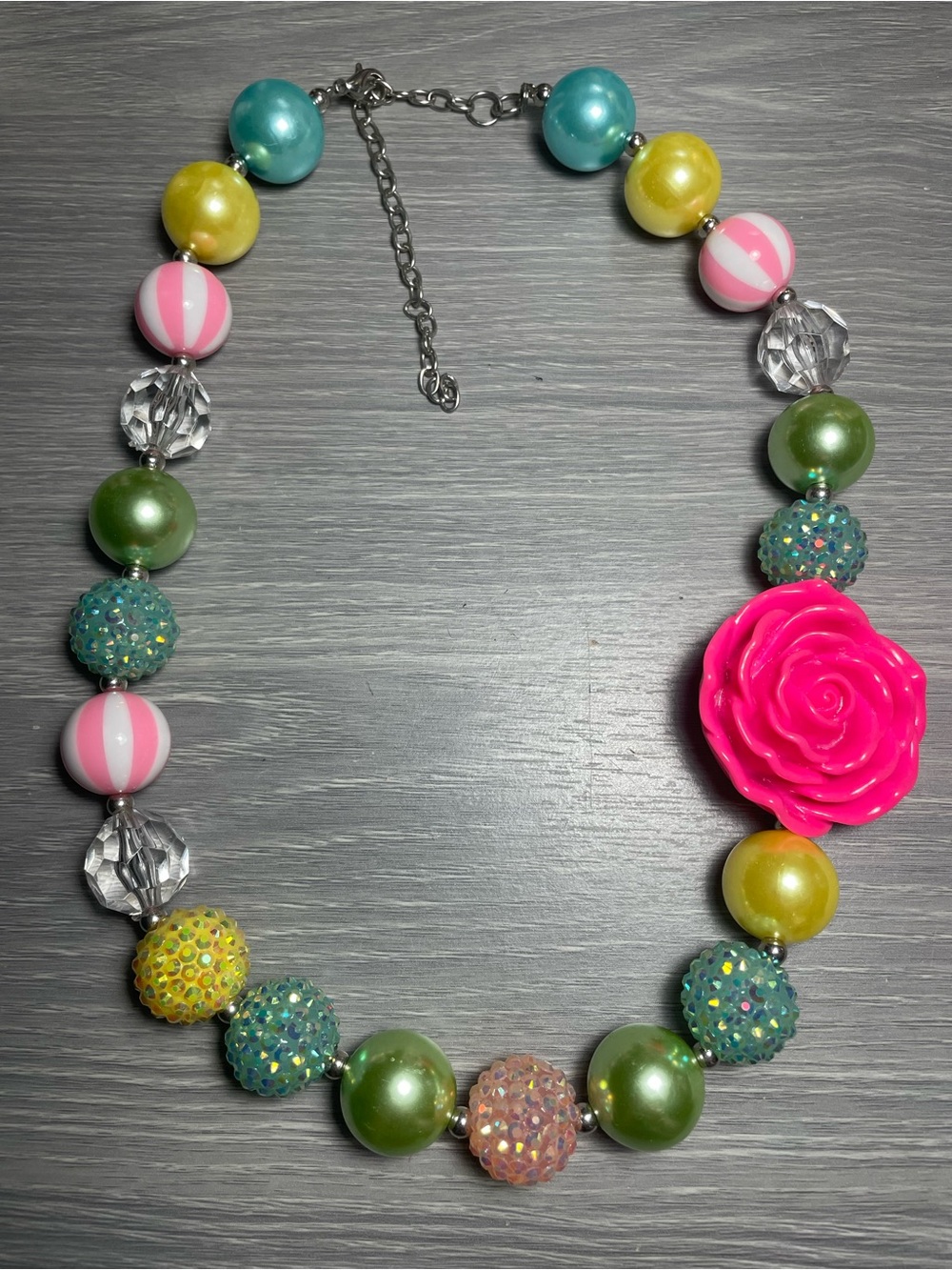 Chunky Bubblegum Pastel Bead Statement Necklace with extender